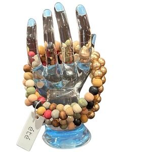 Five Strand Wood Beaded Stretch Bracelet In Fall Colors, NWT